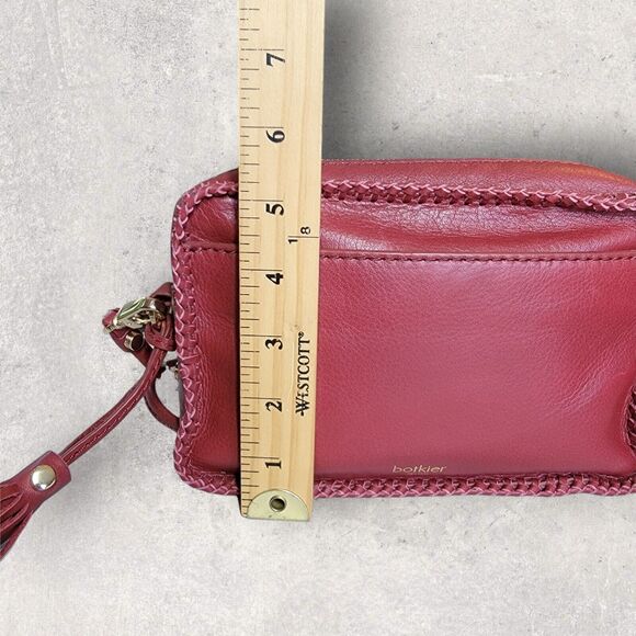 Botkier Quincy Camera Leather Boxy Crossbody Purse Handbag Red Tassel Whipstitch - Picture 11 of 16